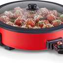 Dash Family Size Skillet - Electric Skillet for Multi-Purpose Cooking - Nonstick Cooking Surface - Tempered Glass Lid & Cool-Touch Handles - Red