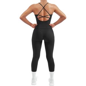 SUUKSESS Women 2 Piece Workout Sets Padded Tank Tops Tummy Control Leggings Gym Outfits (Black, L)