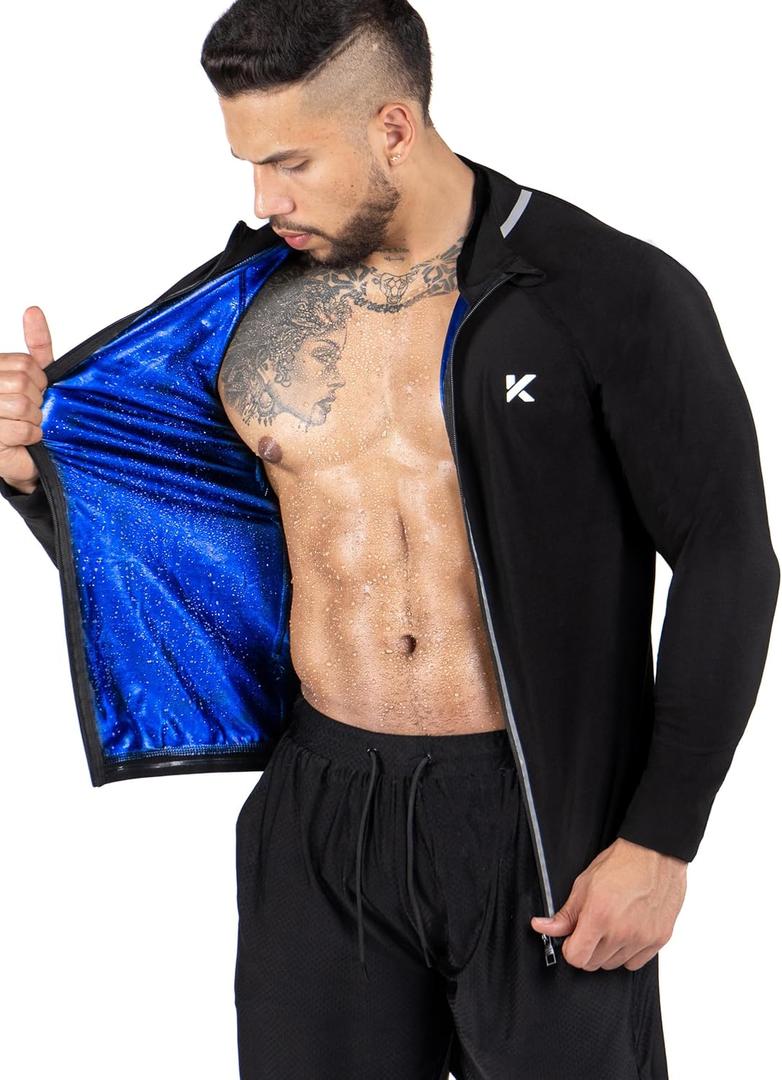 Kewlioo Pro Men's Heat Trapping Sauna Suit For Men, Sauna Long Sleeve Sauna Shirt for Gym, Workouts (3X-Large, Black Jacket)