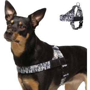 Dog Friendly Co. Dog Harness | Chafe Resistant Webbing, Adjustable Neck & Chest, and Heavy Duty D-Ring | Sturdy, Comfortable, Easy to Use | Grey Camo, Size Large