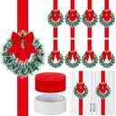 Juinte 10 Pcs 8" Small Christmas Wreaths for Kitchen Cabinet and 1 Roll Ribbon 2.5" x 30 Yards, Mini Christmas Wreaths for Indoor DIY Crafts Window Front Door Farmhouse(Classic,Velvet)