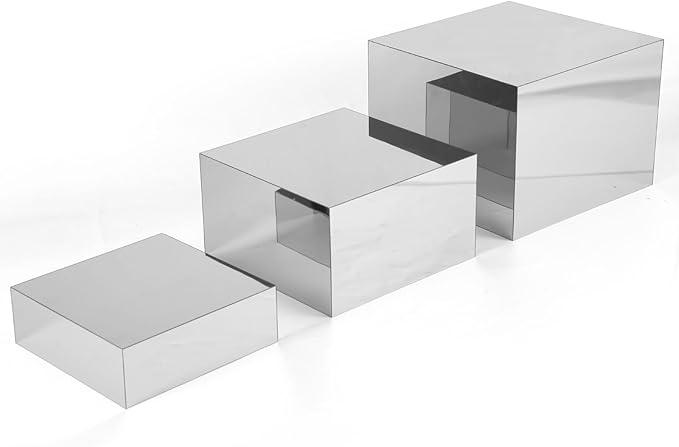 3pcs Buffet Risers, 6x7x8in Silver Acrylic Cupcake Stand Risers with Hollow Bottom Food Display Stands for Buffet Table Neat Elegant Party Buffet Risers for Candies Dessert Crafts