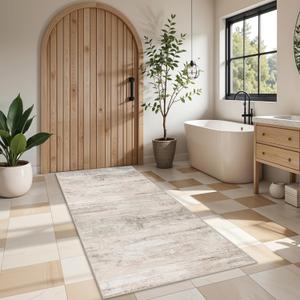 Abstract Kitchen Runner Rug 3x6 - Indoor Washable Carpet for Hallway Bedroom Laundry Low Pile Entryway Rugs with Non Slip Rubber Backing Modern Home Decor Mat for Dining Room Bathroom 3x6 Beige