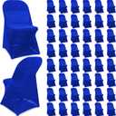 Newwiee Spandex Chair Covers Bulk - Stretch Folding Flat Front Fitted Universal Chair Protector Pack Removable Washable for Wedding Party Dining Banquet Event(Blue, 50 Pcs)