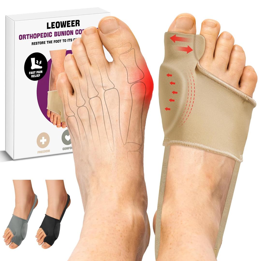 Bunion Corrector Sleeve, Breathable Bunion Big Toe Alignment Splint with Anti-Slip Heel Grip,4 Sizes,Extra Thick Gel Pads & Adjustable Straps for Hallux Valgus Comfort. (Beige, M:WOMEN 7.5-9/MEN 5-7)