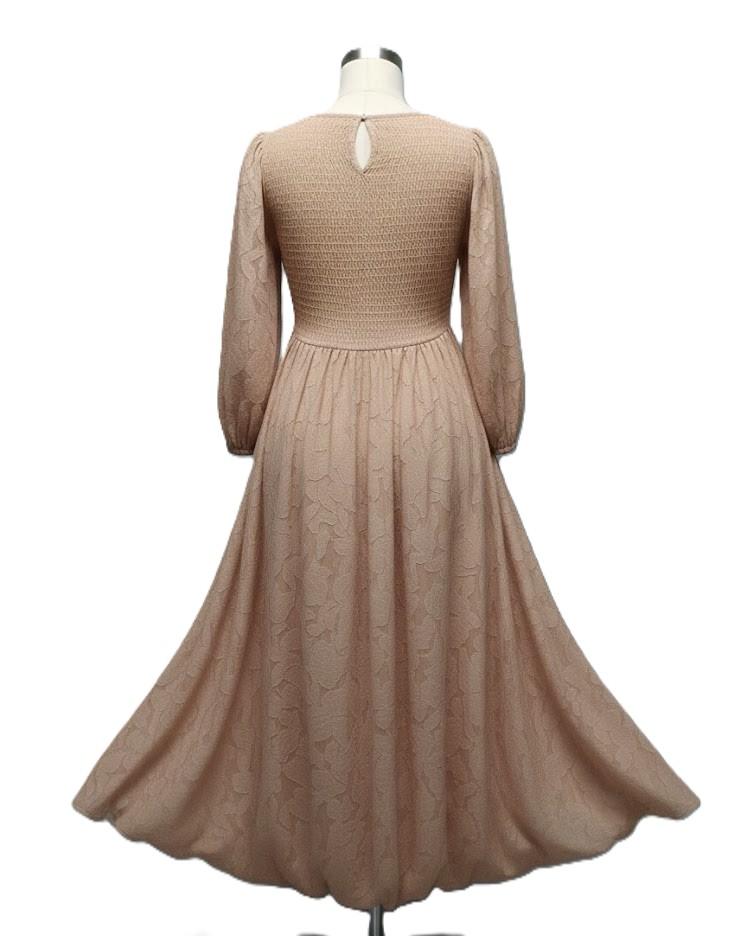 Round Collar Long Sleeve Dress for Women Size L