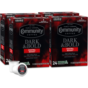 Community Coffee Dark & Bold Exxtra Boost 96 Count Coffee Pods, Compatible with Keurig 2.0 K-Cup Brewers, 24 count (Pack of 4)