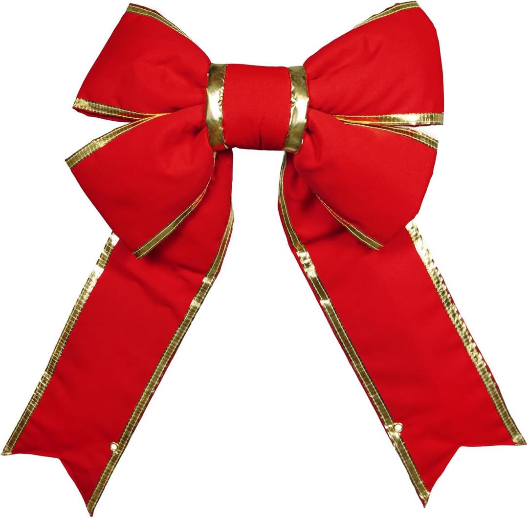 18" Red Canvas Christmas Bow with Gold Trim  Weather-Resistant Holiday & Christmas Dcor Accent, Perfect for Wreaths, Garlands, Front Door, Porch & Bows Display  UV Protected (18" W x 27" T)