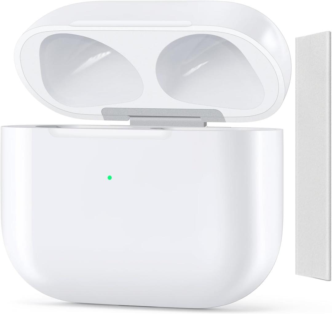 Wireless Charging Case Compatible with AirPods 3, Charger Case Replacement for AirPods 3rd Gen, with Bluetooth Pairing Sync Button, Earphones Not Included (A3C+Gray Cleaning Cloth)