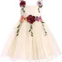 IDOPIP Toddler Baby Embroidery Flower Girl Dress for Kids Wedding Pageant Party Prom Gown Communion Birthday Tulle Dresses 7-8Y