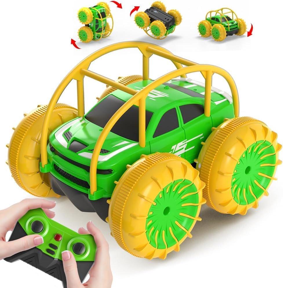 MaxTronic Amphibious Remote Control Car,Rechargeable RC Cars Toy 360 Flips Rotation Stunt Crawler 15KM/H 4WD All Terrain Outdoor Indoor Toy for Kids Boys Girls 3-12 (Green)