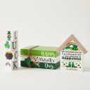 St. Patrick's Day Decorations, 6PCS St. Patrick's Day Tiered Tray Decor, Happy St. Pattys Day Book Stack, Shamrock Luck Blocks, St. Patrick's Day Signs for Home Table Shelf Decor (Green)