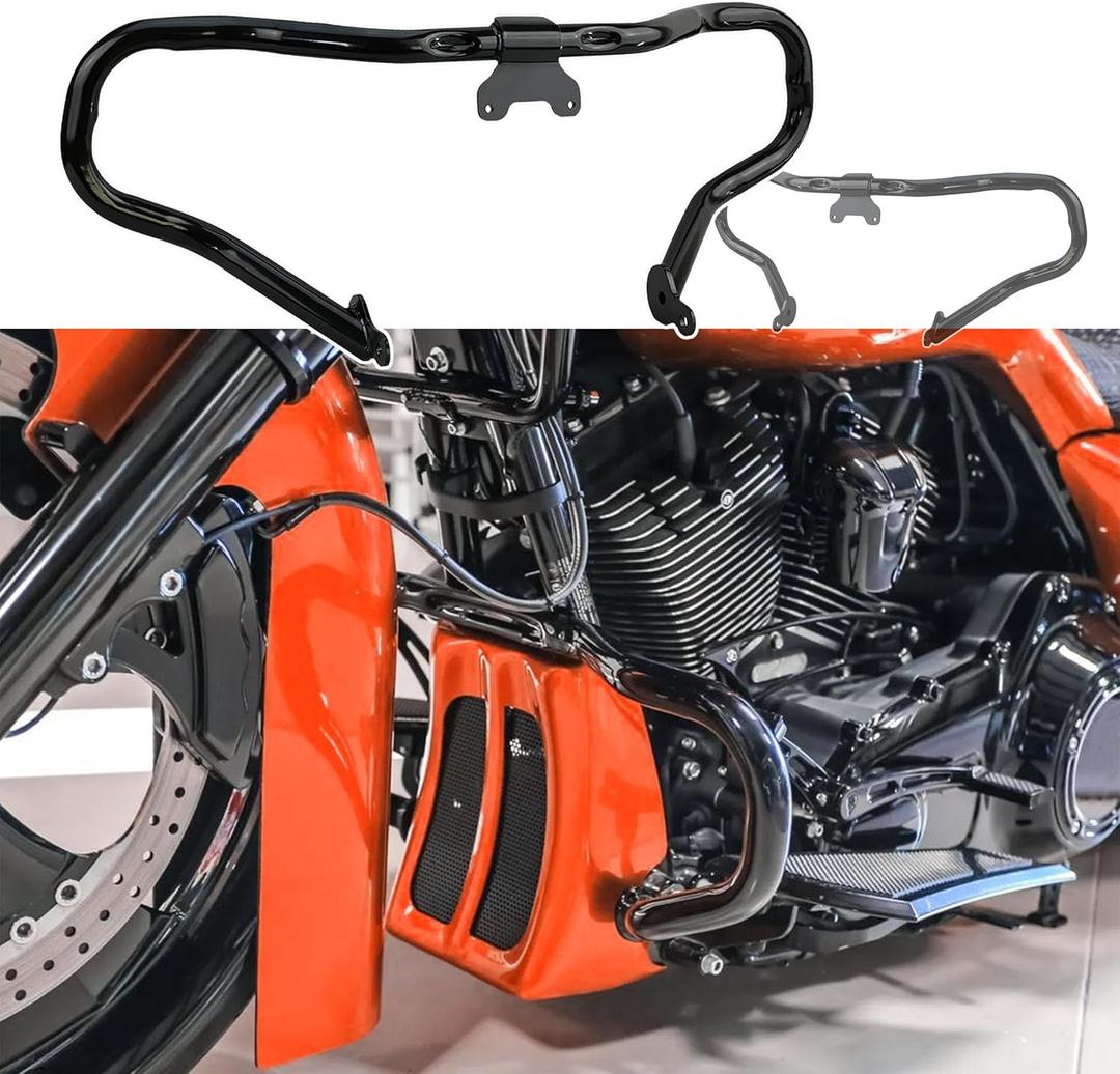 Chopped Engine Guard for 2022 Harley Road Glide 2018 Street Glide Engine Black 2021 Road King 2014-2023 Touring Crash Bar (Gloss Black)