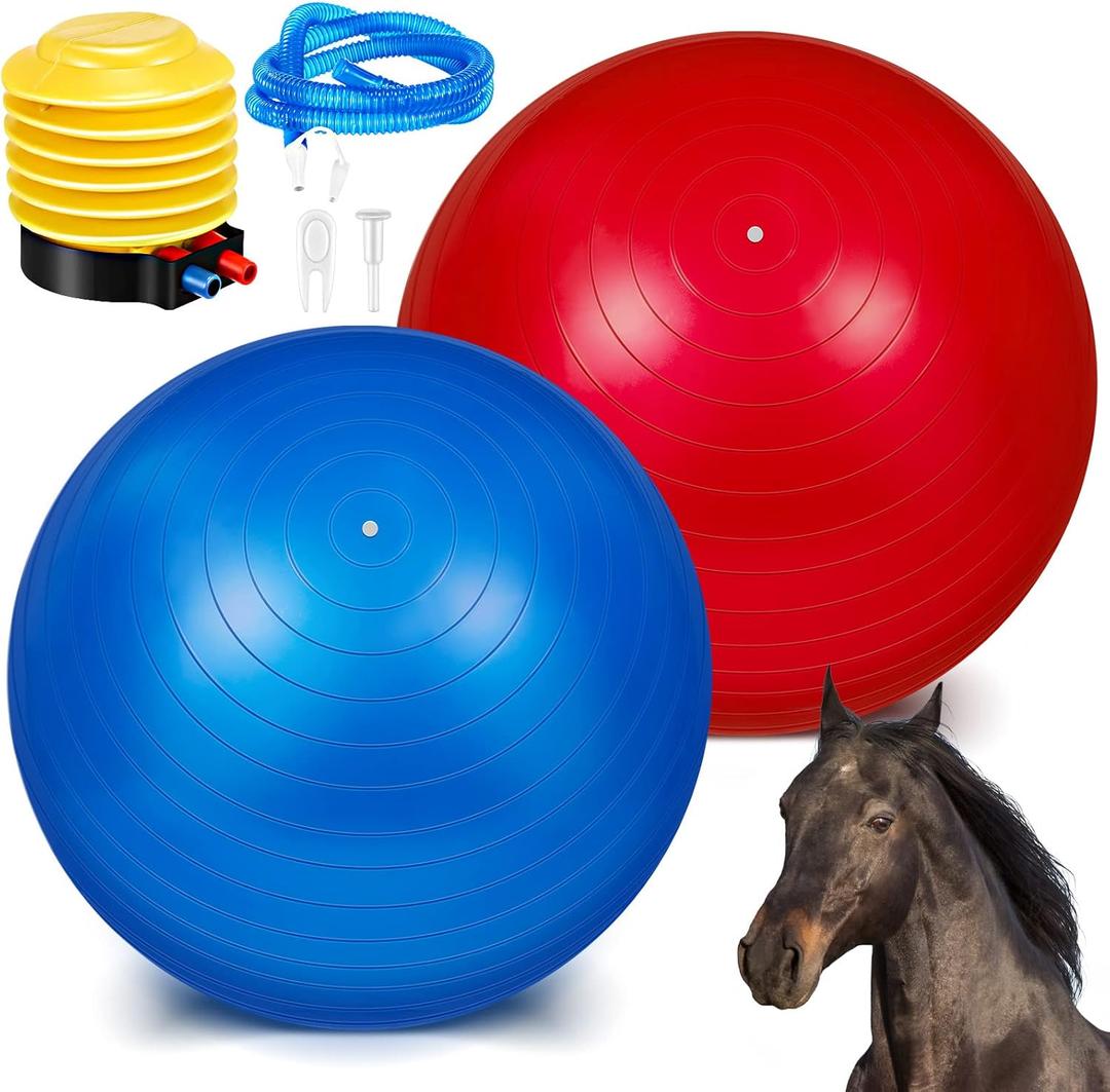 Sotiff 2 Pcs 40 Inch Horse Ball for Play Large Horse Big Equine Herding Anti Burst Dog Ball Soccer Giant, Pump Included(40 Inch, Blue and Red)