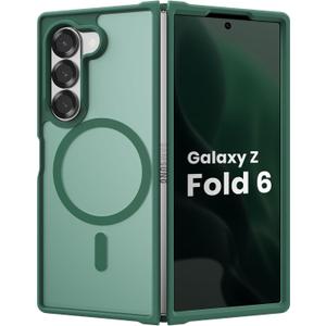 Magnetic Case for Samsung Galaxy Z fold 6 Case, Slim Translucent Matte Phone Cover with Shockproof TPU Frame & Scratch-Resistant PC Back, Strong Magnetic Ring, Pine Green