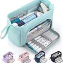 HVOMO Stationery Set, 1 large-capacity pencil case, 5 quick-drying pens, 50 waterproof stickers, 2 sticky note pads(200 sheets), 1 set of 10-color index labels (200 sheets), Student stationery gift (Purple)