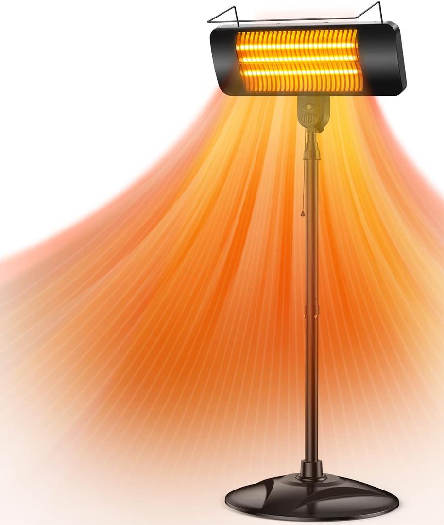 Electric Patio Heater, 1500W Patio Heaters for Outdoor Use, Fast Heating Waterproof Outdoor Electric Heater w/ 3 Setting, Tip-Over & Overheat Protection Infrared Garage Heater for Indoor Use, Pets, Dog