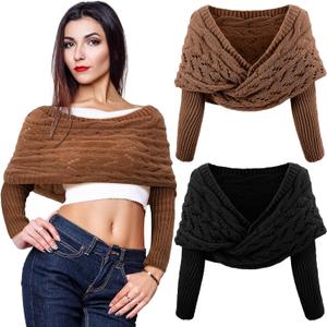 Geyoga 2 Pcs Scarf with Sleeves for Women Knitted Wrap Sweater Scarf with Sleeves Shrugs for Women Wrap Shawl (Black and Dark Brown)