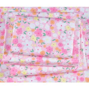 J-pinno Pink Floral Flower Cartoon 100% Cotton Twin 3 Pieces Sheet Set Decoration Kids Boys Girls Children Flat Sheet + Fitted Sheet + Pillowcase Bedding Set Twin