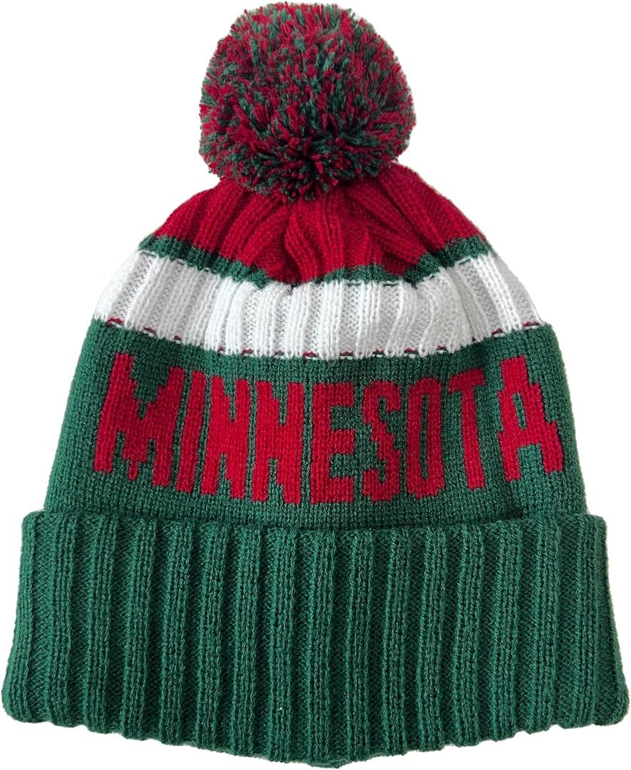 Vkawesr City Beanie Knit Hat with Pom Winter Cuffed Cap Sport Fans Gift for Men Women