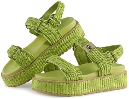 VARECOLA Women’s Platform Sandals, Raffia Comfortable Chunky Flat Woven Sandals Open Toe Shoes for Summer Beach, Size: 6.5