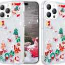 Glitter Christmas Case for iPhone 16 Pro, Cute Merry Christmas Liquid Flowing Moving Xmas Santa Tree Snowman Bling Sparkle Clear Shockproof Women Girls Phone Case for iPhone 16 Pro 6.3",Clear