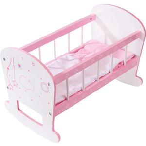 Kiddie Play Baby Doll Crib Wooden Rocking Cradle Bed for 18” Doll, Small, Measures: 19" L x 12" W x 13" H