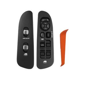 Driver Side Power Window Master Switch with Driver & Passenger Side Bezel for 2002-2009 Dodge Ram 1500 2500 3500, Plug & Play Window Switch Replacement Kit with Pry Tool,Black