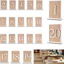 20 Pcs Table Numbers - 1-20 Wedding Table Numbers with Wooden and Rattan Sign for Banquet Restaurant Wedding Party Decor (6.7"L x 5.1"W, White and Natural)