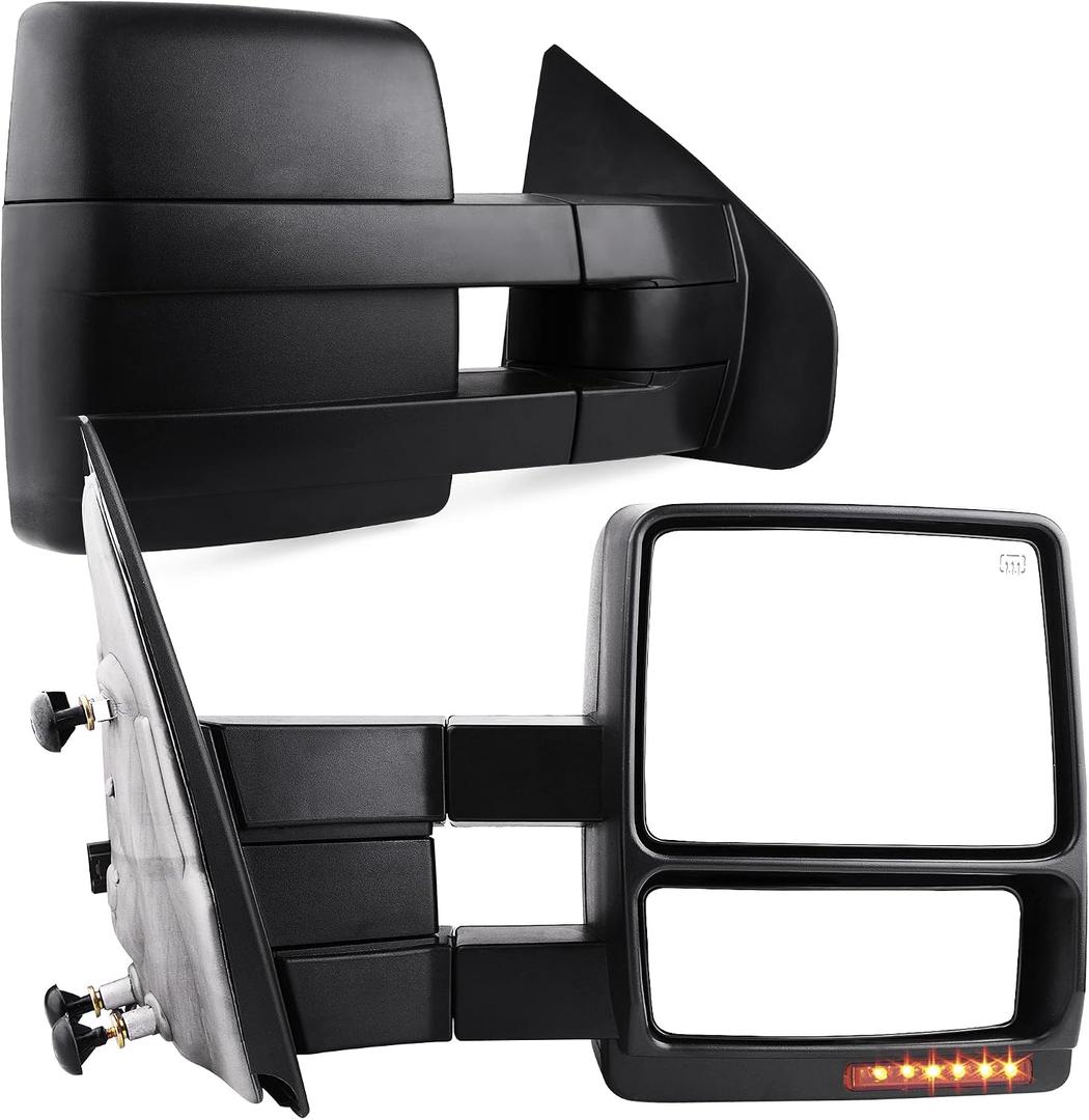 YITAMOTOR Towing Mirrors Compatible with 2007-2014 Ford F150 Series Pickup Power Heated with LED Signal and Puddle Light Tow Mirrors Pair set, 18.5 Inches and 21.26 Inches