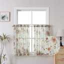 OWENIE Crushed Sheer Curtains Tiers 36 Inch Length 2 Panels, Printed Design Small Window Half Curtains Kitchen Tiers Bathroom Cafe Bedroom Cupborad Living Room, Light Filtering Curtain, 42"x36"