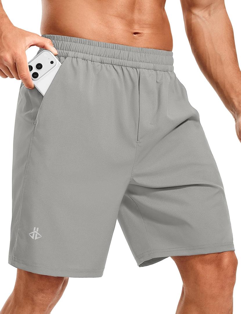 ASPO Men's Running Shorts 9 Inch Quick Dry Gym Shorts Light Grey S (Gray, S)