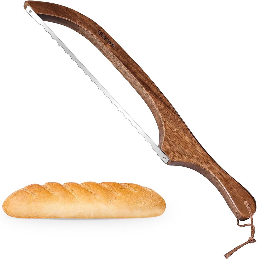 Bread Knife for Homemade Bread,Sourdough bread knife,15.7" Bread slicer for Homemade Bread, Baguettes and More Cuts Thin,Bow Design Easy to Cutting Even Slices (Brown)