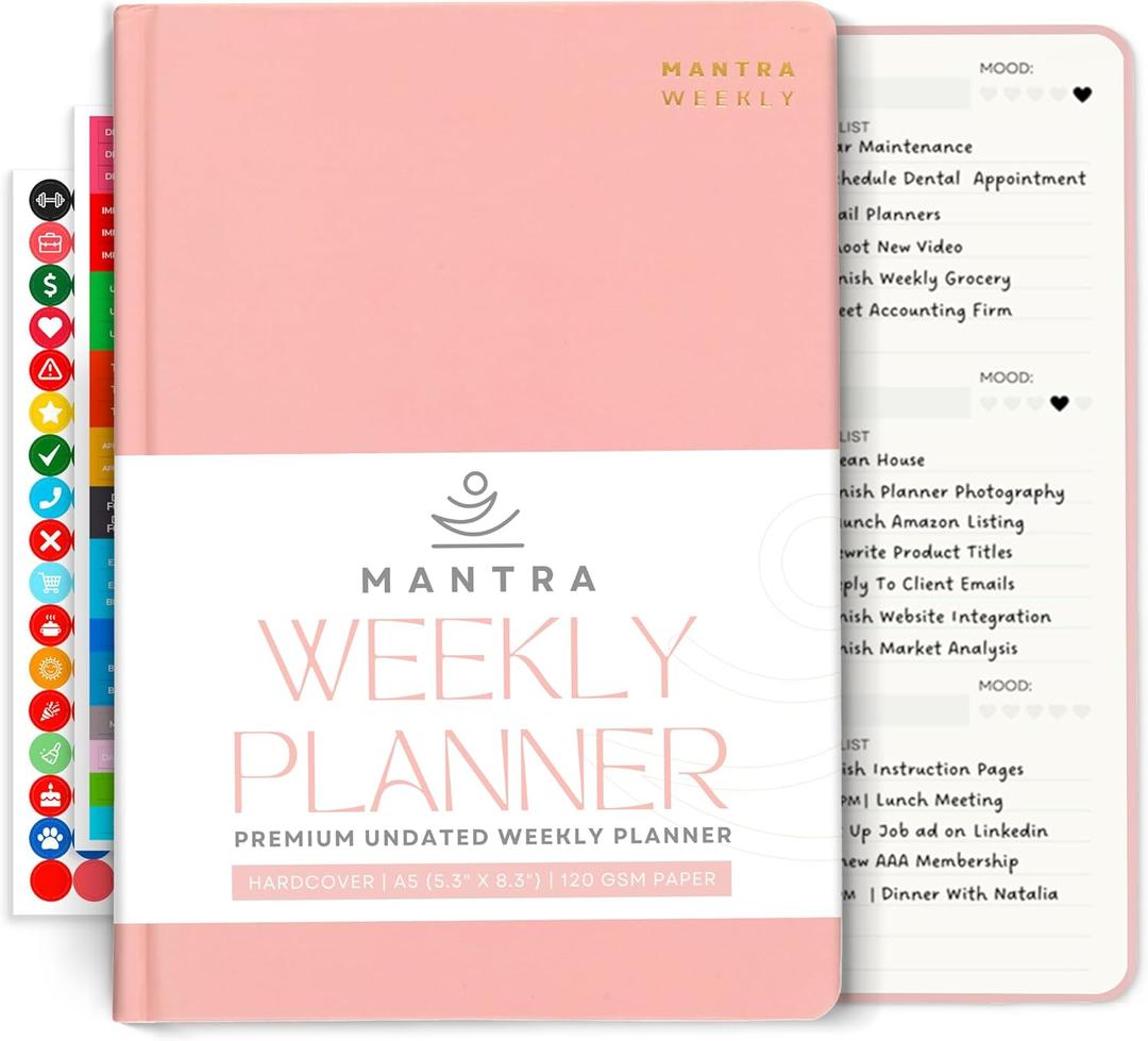 2025 Planner, Daily Journal & Gratitude Journal All-In-One with To Do List, Self Care Prompts & Habit Tracker - 5.8 x 8.3 - Pink