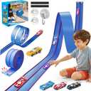 Upgrade Flexible Race Track for Kids, 15 Ft Flex Race Car Ramp Track with 4 Cars & Suction Cups - Compatible with Diecast 1/64th Cars, Car Tracks Toys for Kids Boys Girls Ages 3 4 5 6+ (Blue)