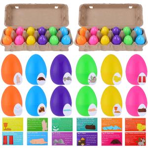 78 Pcs Easter Eggs with Matching Religious Story Cards Christian Easter Craft Kits Egg Shape Cards Christian Plastic Eggs for Basket Stuffers Holy Week Gift