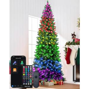 9FT Smart Pencil Christmas Tree with 550 LED Lights - App Control DIY Colors, Music Sync 1437 Branch Tips Slim Prelit Artificial Tree for Small Spaces, Timer for Indoor Home Office Party Decor