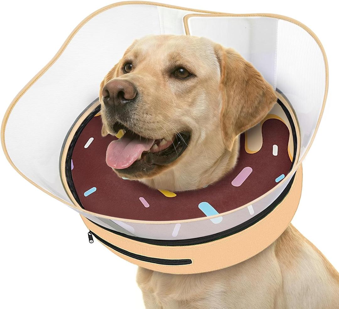 Supet Raised Inflatable Dog Cone After Surgery - Adjustable Recovery Donut Collar with Removable Shield to Stop Licking Wounds & Protect Stitches - Soft Dog Cone Alternative for Large Dogs (Brown,XL) (Orange)