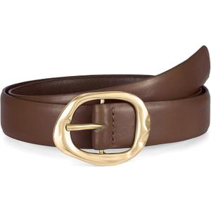 WHIPPY Leather Belt for Women Casual Waist Belt with Gold Buckle Fashion Ladies Belt for Jeans Pants Dress, Coffee Gold, XL