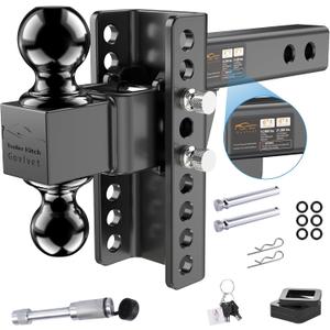 Adjustable Trailer Hitch -Drop Hitch (Fits 2-Inch Receiver) - Heavy Duty Tow Hitch with 6-Inch Drop/Rise, 2" & 2-5/16" Ball Hitches for Truck (21,500 LBS GTW) - w/Anti-Theft Hitch Locking Pins