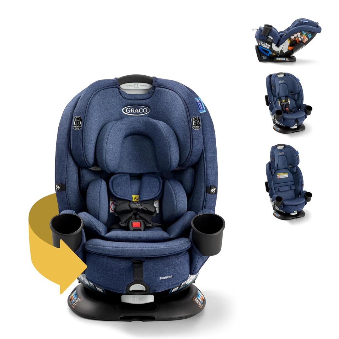 Graco Turn2Me 3-in-1 Rotating Convertible Car Seat, Brighton, Rear-Facing Rotation Only, Forward-Facing Mode, Highback Booster Up to 100 lbs, Adjustable Headrest & Harness, Steel Reinforced Frame, Manufacturing Date: 2025/12/27