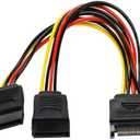 SATA Power Y Splitter Cable 2 Pack - 15 Pin Male to Dual Female Power Y-Cable - 7 Inch