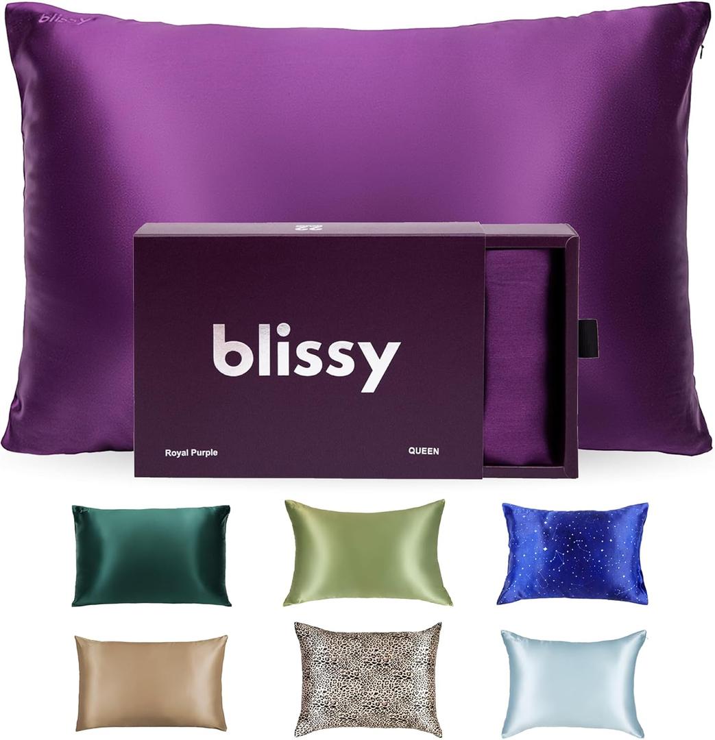 Blissy Silk Pillowcase - 100% Pure Mulberry Silk - 22 Momme 6A High-Grade Fibers - Silk Pillow Cover for Hair & Skin - Regular, Queen & King with Hidden Zipper (King, Royal Purple)