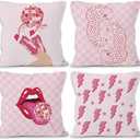 MONALET Hot Pink Preppy Trendy Throw Pillow Covers 18x18 Set of 4, Aesthetic Home Decor Pillow Cases for College Teen Girls Dorm Bedroom, Cowgirl Decorative Square Pillowcases for Couch Sofa Bed