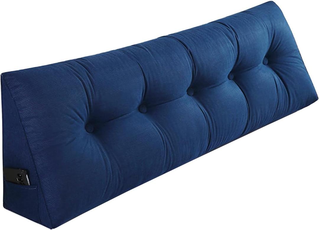 SAMTY Husband headboard Pillow Large Back Rest Support Reading Pillows for Sitting in Bed for Adults Triangle Velvet Wedge Pillow headboard King Size, Blue