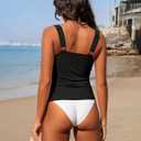 GRAPENT Tankini Tops for Women Twist Front Keyhole Bathing Suits Swim Tankini Swimsuits Padded Ruched Swimwear Top Only (Black, M)