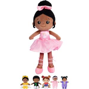 OUOZZZ 13" Soft Baby Doll for Girls&Boys - First Baby Doll African American Rag Doll Sleeping Cuddle Buddy Doll Plush Ballerina Toy for Kids