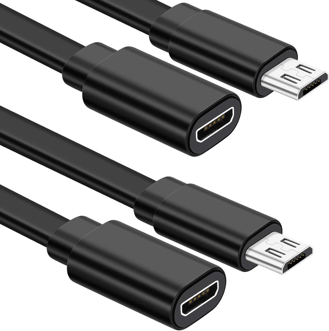 Sumind 2 Pack Micro USB Extension Cable 10 ft/ 3 Meters Male to Female Extender Cord Compatible with Wireless Security Camera Flat Power Cable, Cable Clips Included (Black)