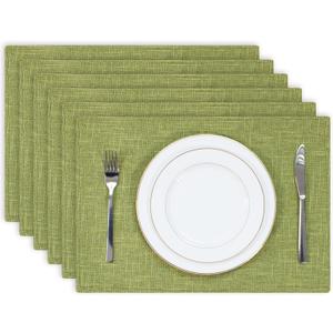 Kevin Textile Burlap Linen Placemats Set of 6 Heat Resistant Dining Table Place Mats Washable Kitchen Table Mats for Dinning Party Holiday Indoor Outdoor, 13 x19 inches, Linden Green