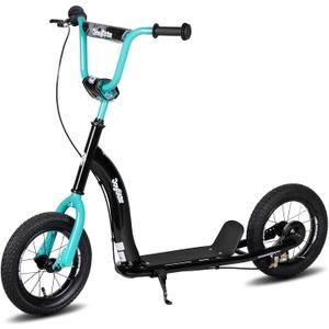 JOYSTAR Kick Scooter for Kids 5+ Teens & Youth, Lightweight Kids Scooter with Adjustable Handlebar, 2 Wheel Scooter for Boys & Girls, 12" Inflatable Wheels Rear Drum Brakes (Black)
